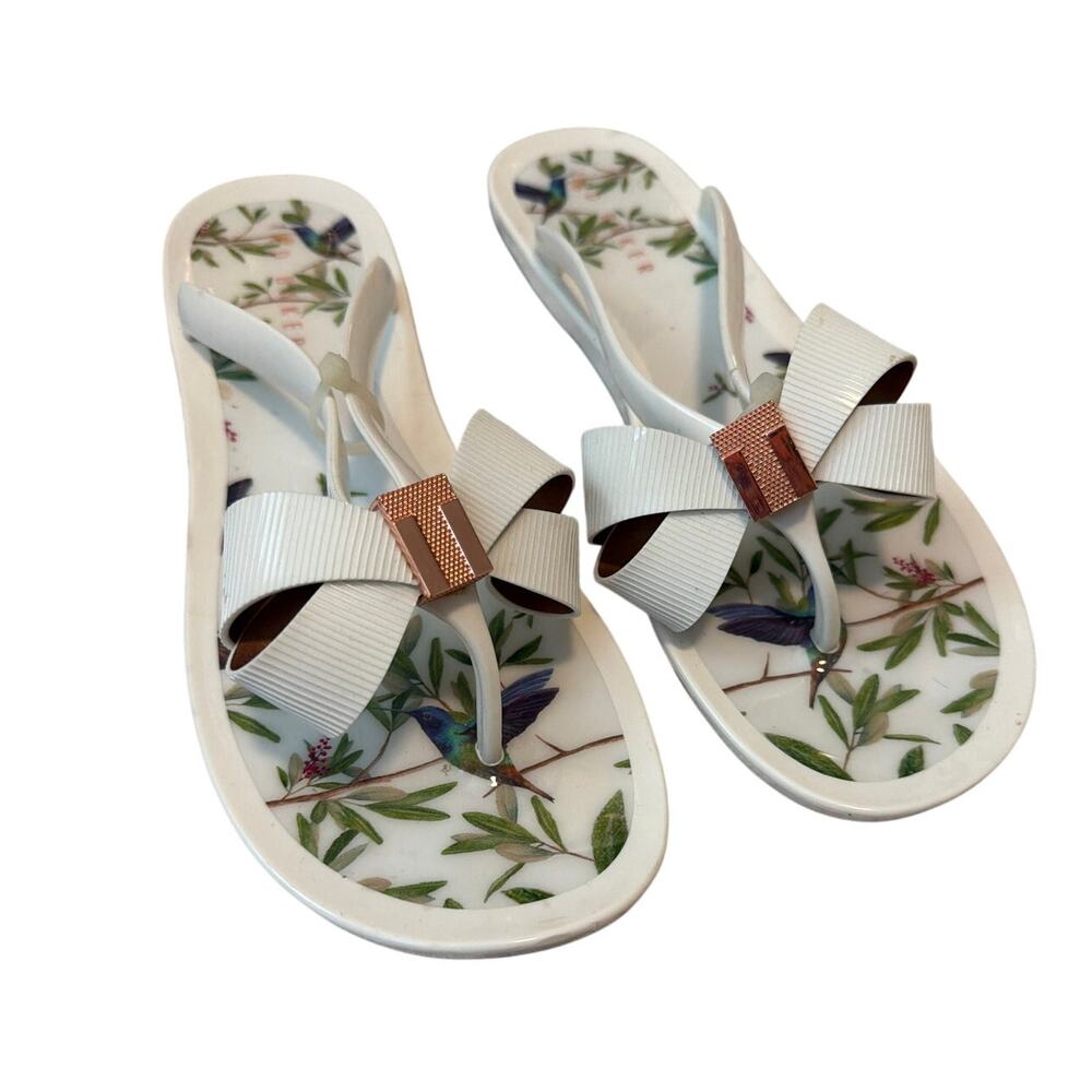 Ted Baker Suszie White Jelly Thong Flip Flop Sandals Womens 40 / 9.5 Floral Bow